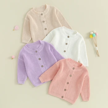Bebek kız bebek erkek örgü hırka kazak ceket sevimli uzun kollu düğme aşağı kazak sonbahar kış Tops