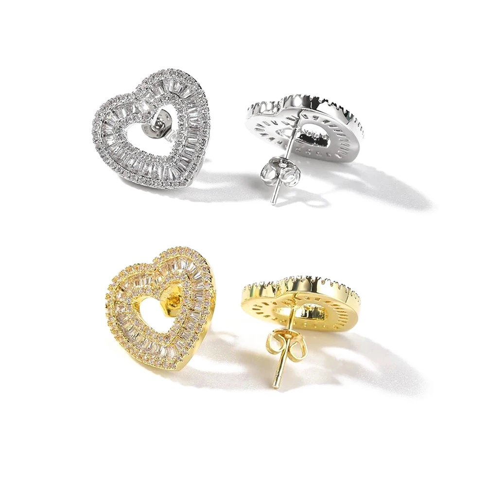 2025 New Full Iced Out Bling Micro Pave Cubic Zircon 5A CZ Lovely Hollow Heart Earrings For Women Girls Fashion Wedding Jewelry