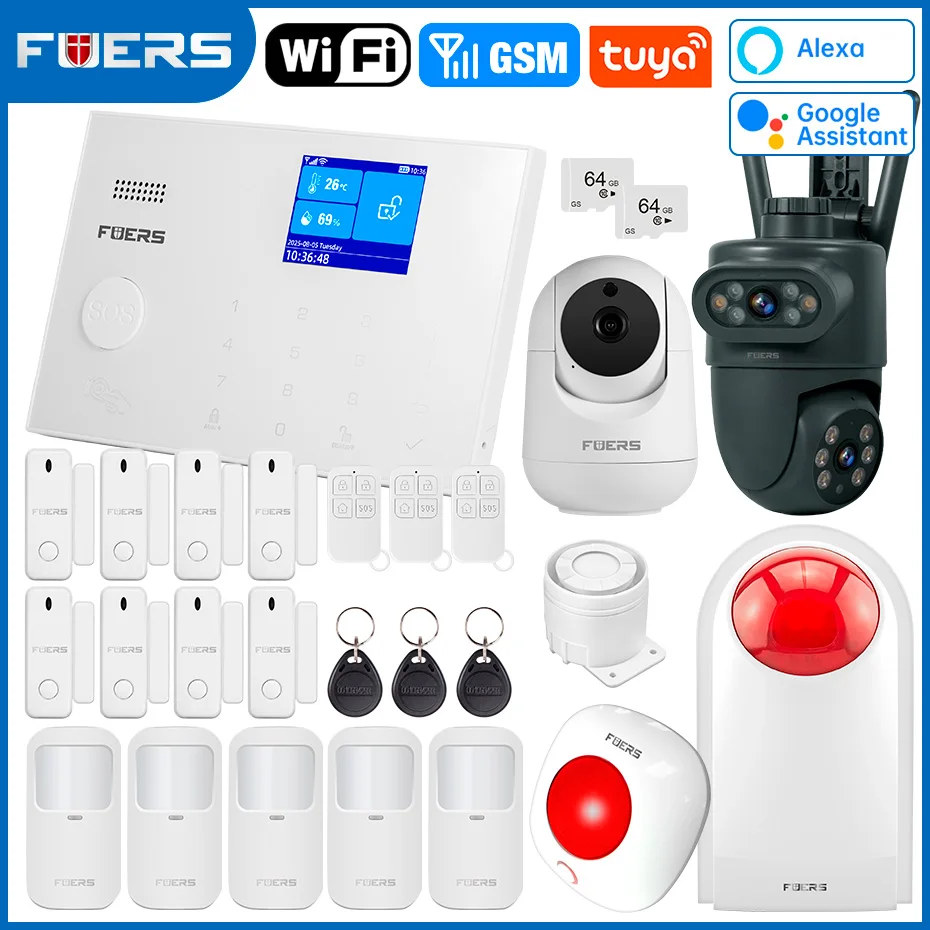 

FUERS Tuya WIFI GSM Alarm System Wireless Home Burglar Security Alarm System Control Siren Motion Detector PIR Sensor