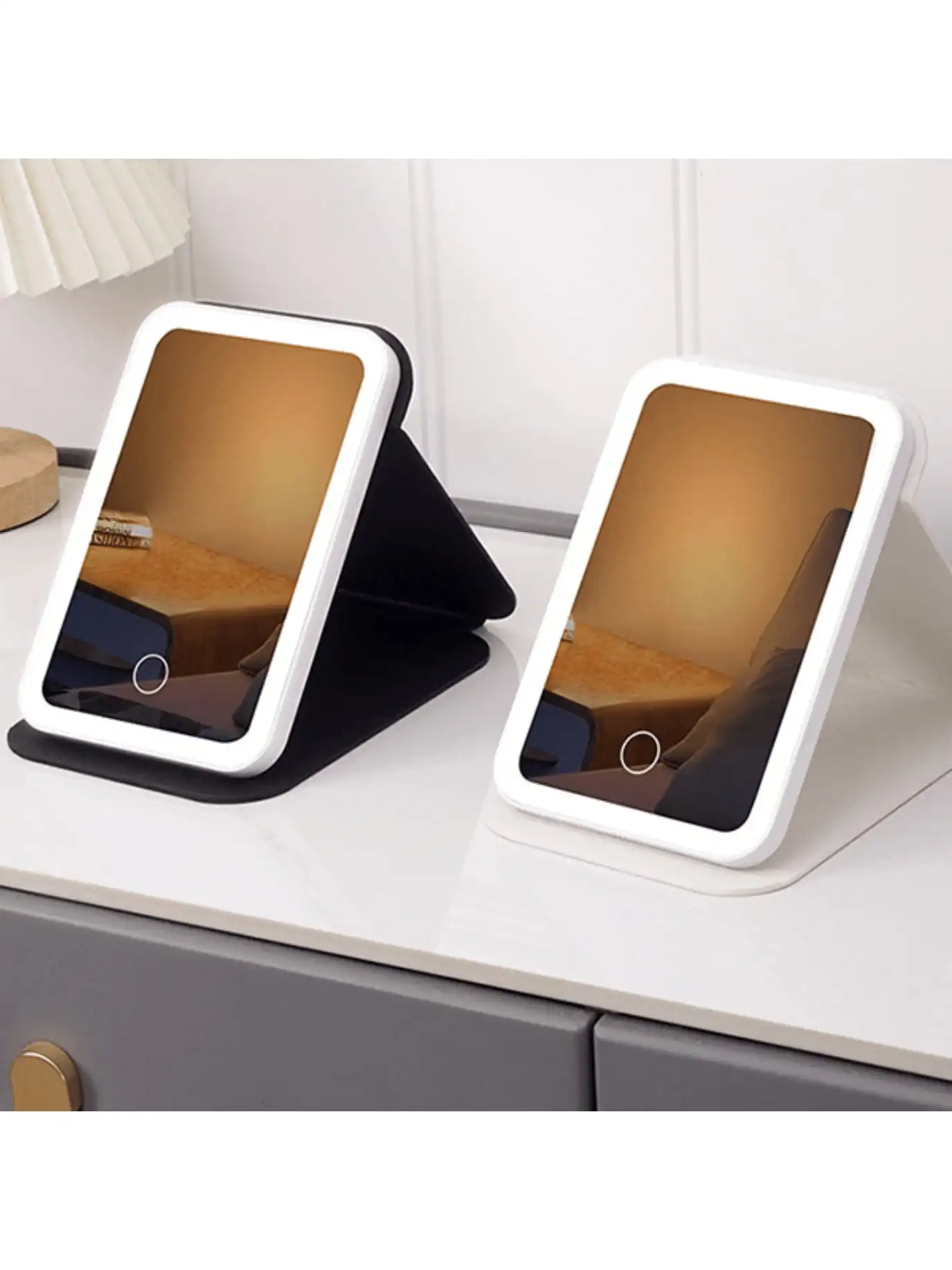 Specchio per trucco da viaggio 1 pezzo, specchio per trucco portatile illuminato a LED, specchio cosmetico touch screen, illuminazione dimmerabile a 3 colori, ricaricabile