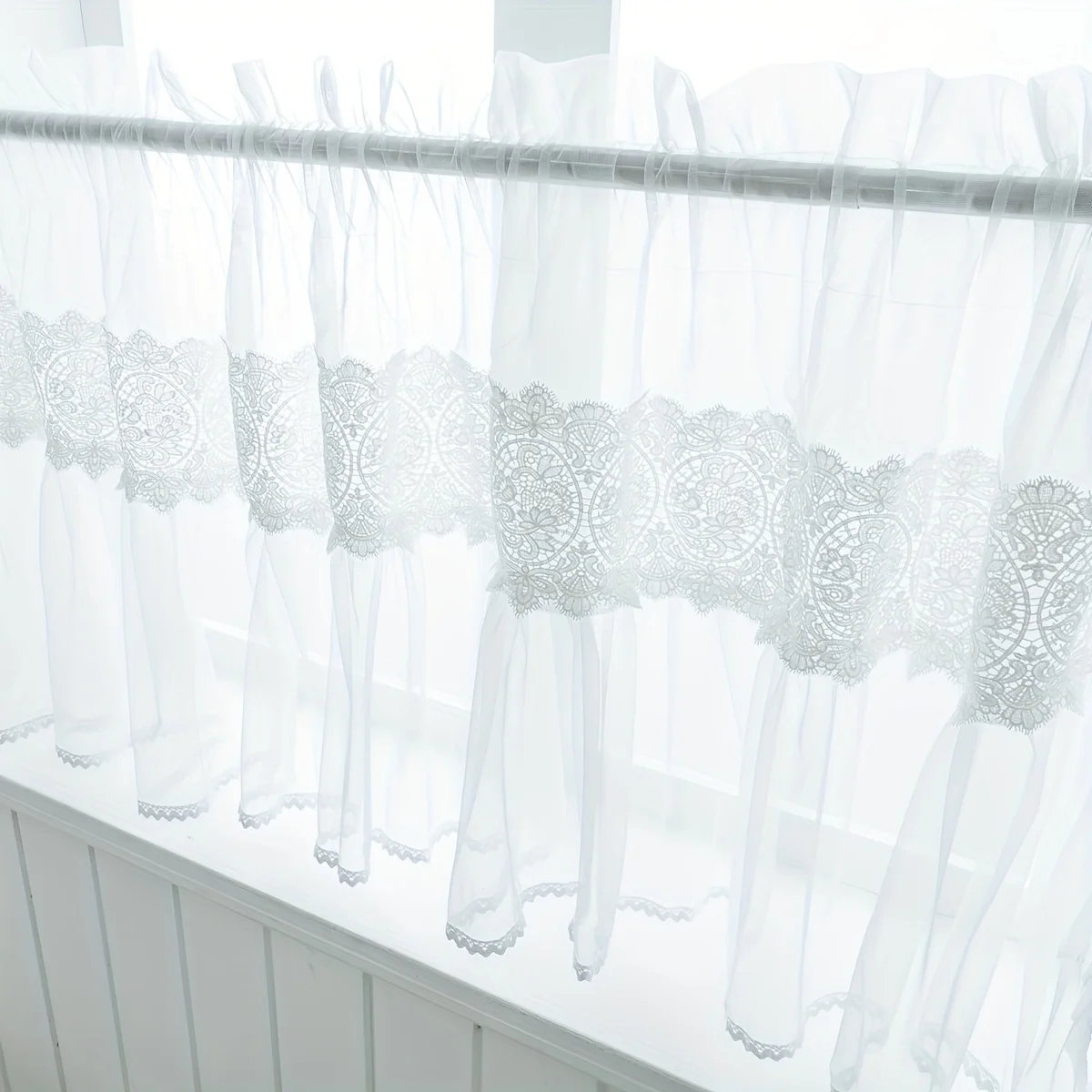 1 st, Franse pastorale stijl wit modern koffiegordijn, restaurant café balkon decoratie erker scheidingswand klein gordijn