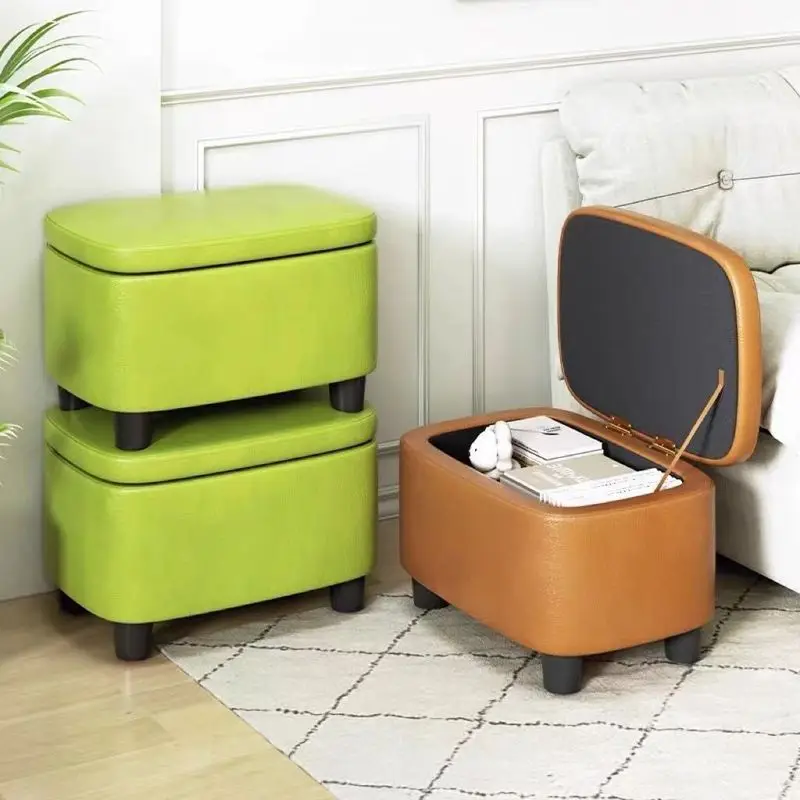 Square Folding Storage Ottoman with Lid Upholstered Shoe Bench for Entryway