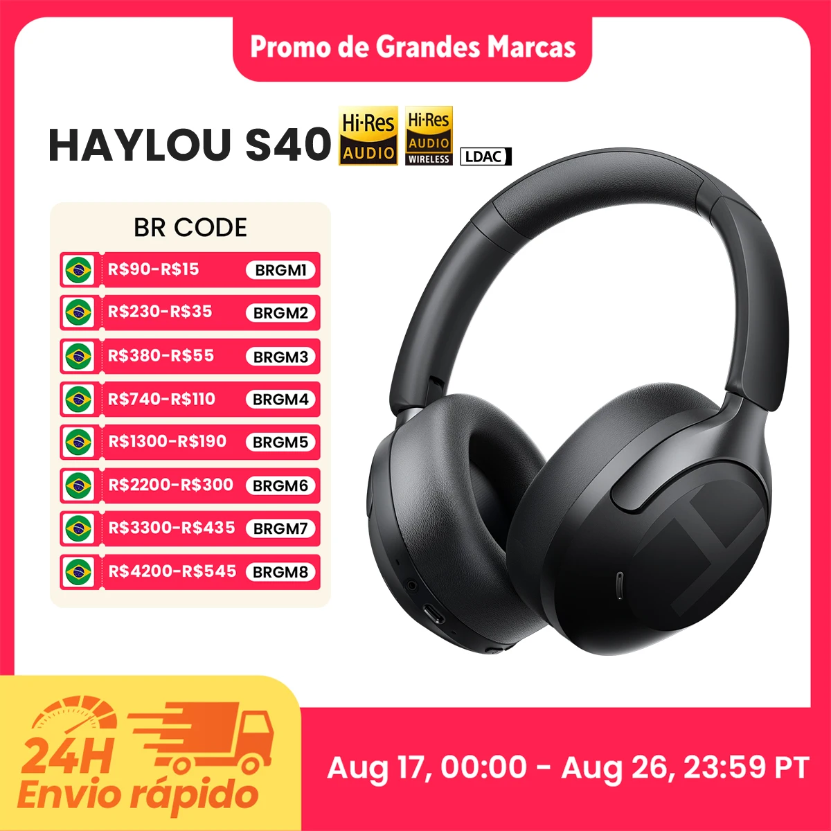 Fone Haylou S40 ANC Bluetooth Over Ear - Cancelamento de Ruído