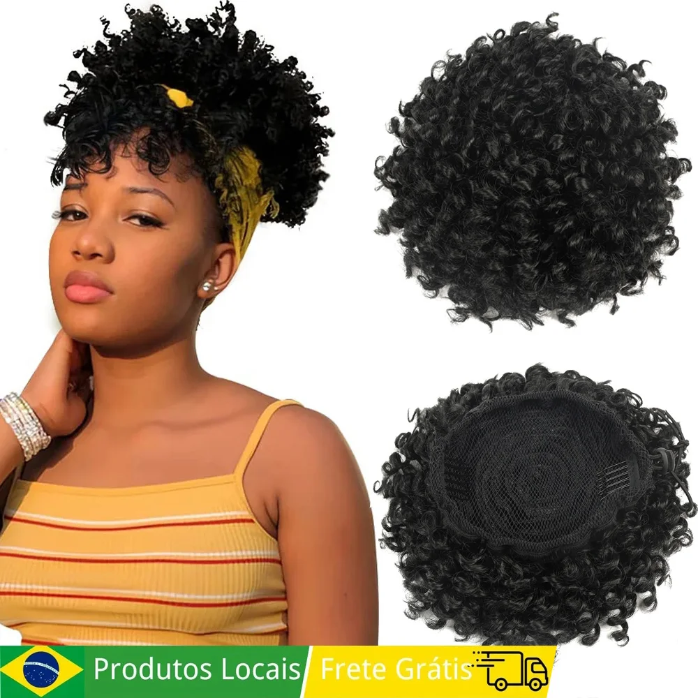 Afro Puff Rabo de Cavalo do Cordão Para Meninas e Mulheres Cabelo Encaracolado Rosquinha Chignon Uso Diário 20cm DOR-MODA