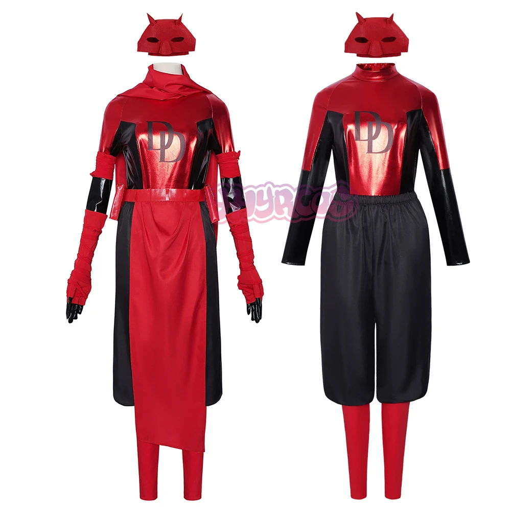 

Elektra Cospaly Costume Woman Men Mask Red Fantasy Uniform Halloween Carnival Party Clothing Scarf Belt Glove Prop Accessorie