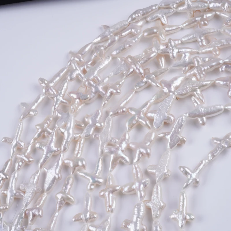 

20-28mmx30-36mm natural white real loose freshwater cross shape baroque pearls strand for jewelry making