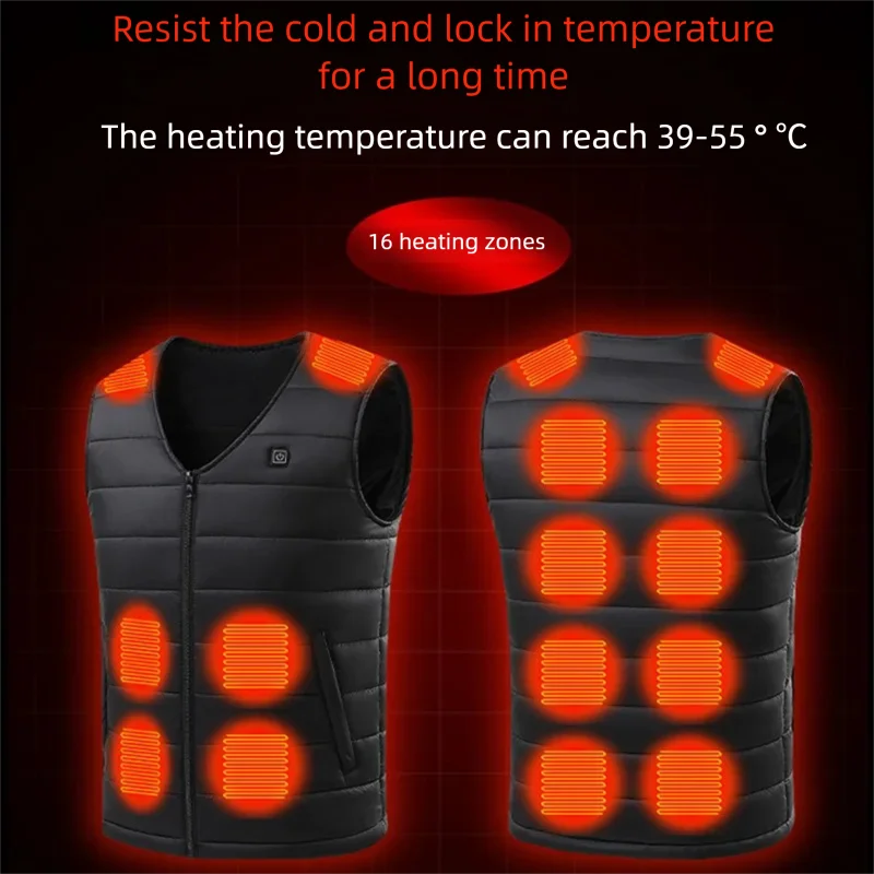 

16 Areas Men Winter Smart Heated Vest Casual V-neck Electric Thermal Vest Warm Waistcoat Smart Control Temperature Heated Jacket