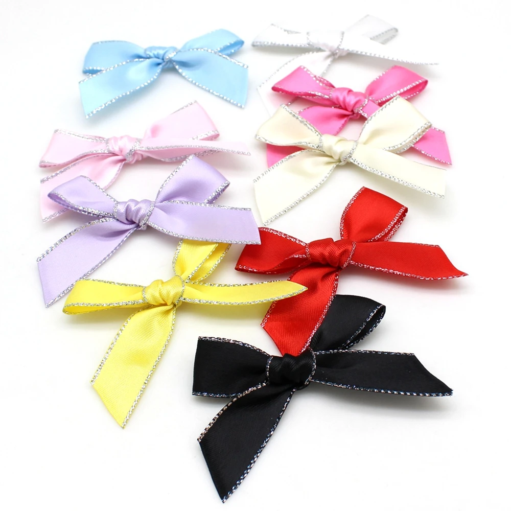 50Pcs 4.5*3.5cm Colored Ribbon Bows Small Size Letter Satin Ribbon Bow Flower Craft Decoration Handwork DIY Party Decoration