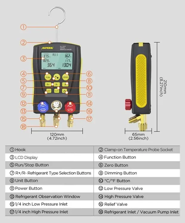 Reliable Factory Lm120+ Car Air Conditioning Refrigerant Plus Fluoride Pressure Gauge Digital Pressure Vacuum Gauge Manometer