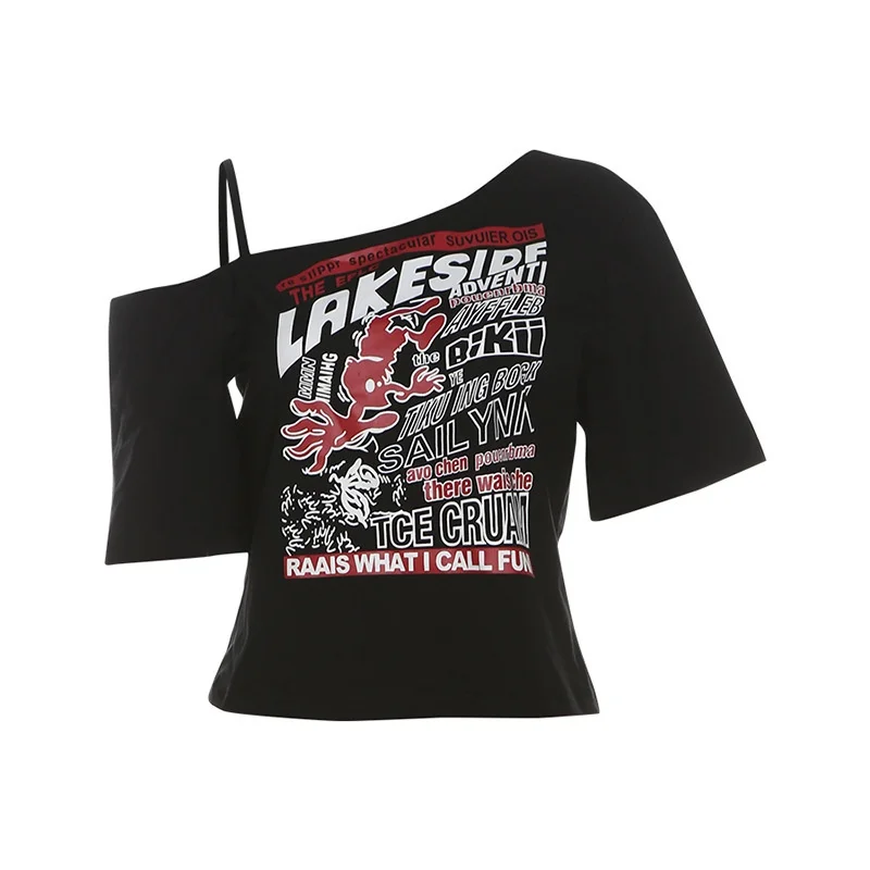 Европейский и американский стиль2025Популярная летняя женская одежда Новая уличная мода Горячая девушка с открытыми плечами и принтом A