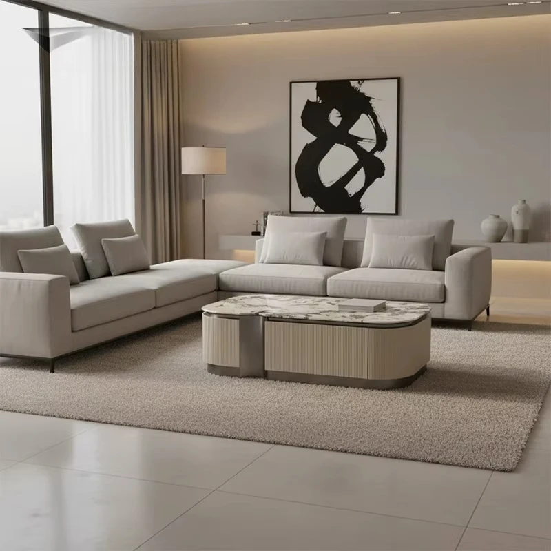 

New modern marble simple rectangular living room storage coffee table