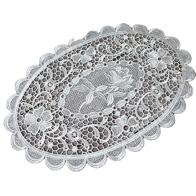 NEW oval Lace rose embroidery placemat kitchen wedding table place mat cloth Christmas flower Table decoration and accessories