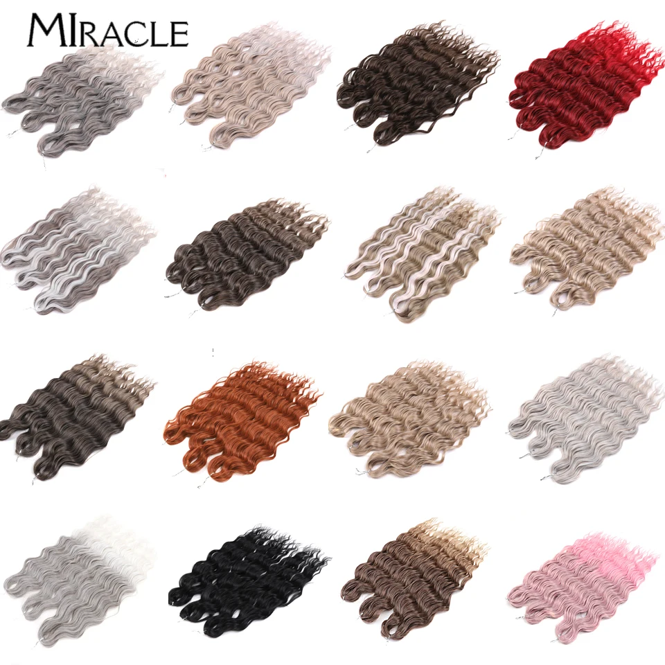 MIRACLE-extensiones de cabello de ganchillo de 24 pulgadas, cabello sintético ondulado al agua, trenzado, torcido, ombré, Rubio, rojo, falso