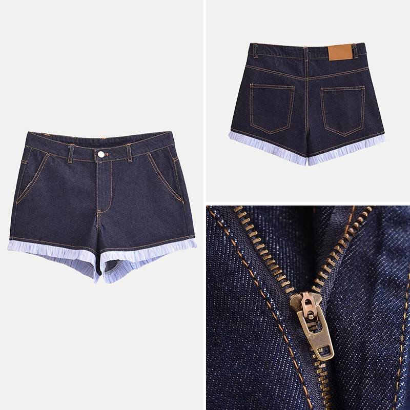 

Z Casual High Waist Wide Leg ort Jeans Striped Patchwork Nautical Waed Denim orts Women's Summer Faion Pants