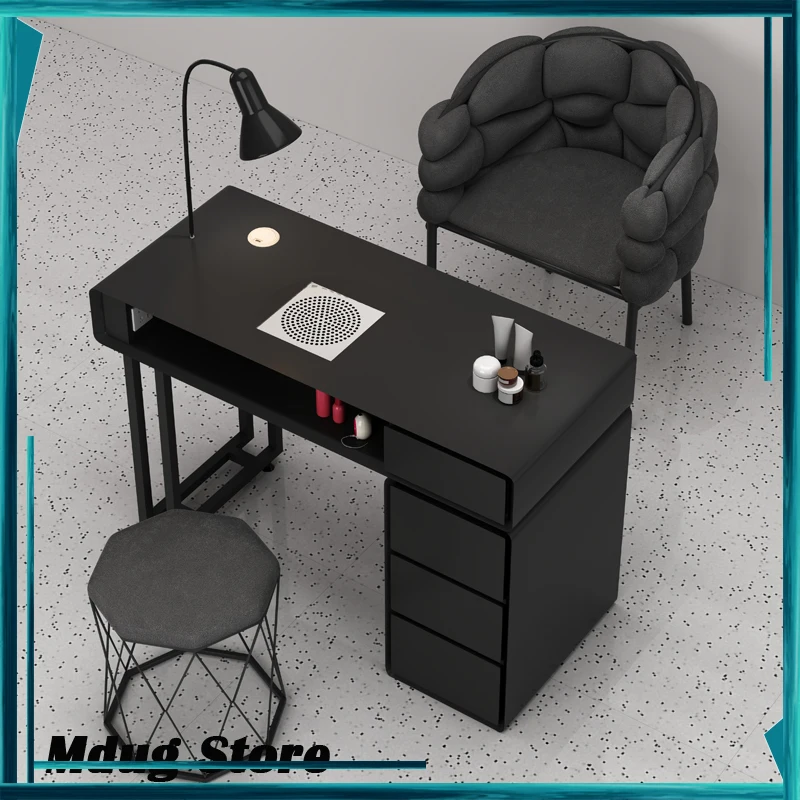 أسود منظم طاولة الأظافر أدراج فاخرة مسند الذراع الجدول مصباح طاولة الأظافر محطة الشمال ميسا مانيكيرستا الأثاث مانيكير #1