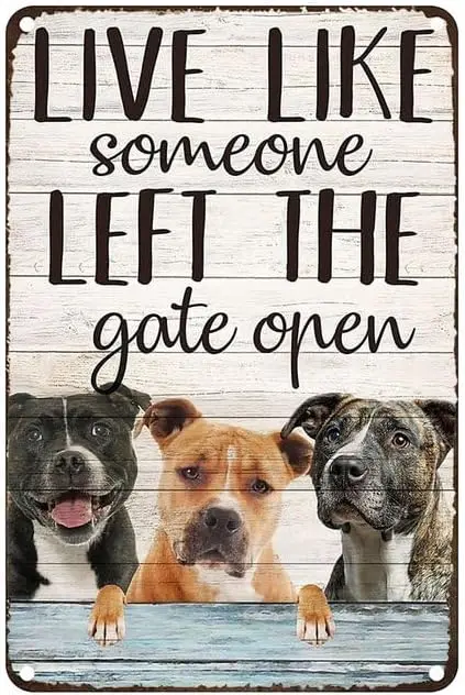 Vintage Metal Tin Sign American Pit Bull Terrier Live Like Someone Left The Gate Open Rustic Wall Decor For Home Bedroom Bar Caf