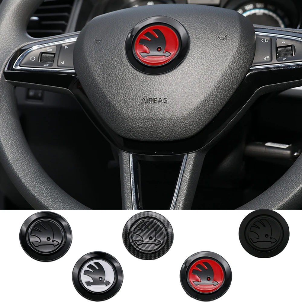 Car Steering Wheel Hub Caps Center Emblem Badge Sticker DIY Sticker For Skoda Yeti Superb Octavia Karoq Kamiq Kodiaq Fabia Rapid