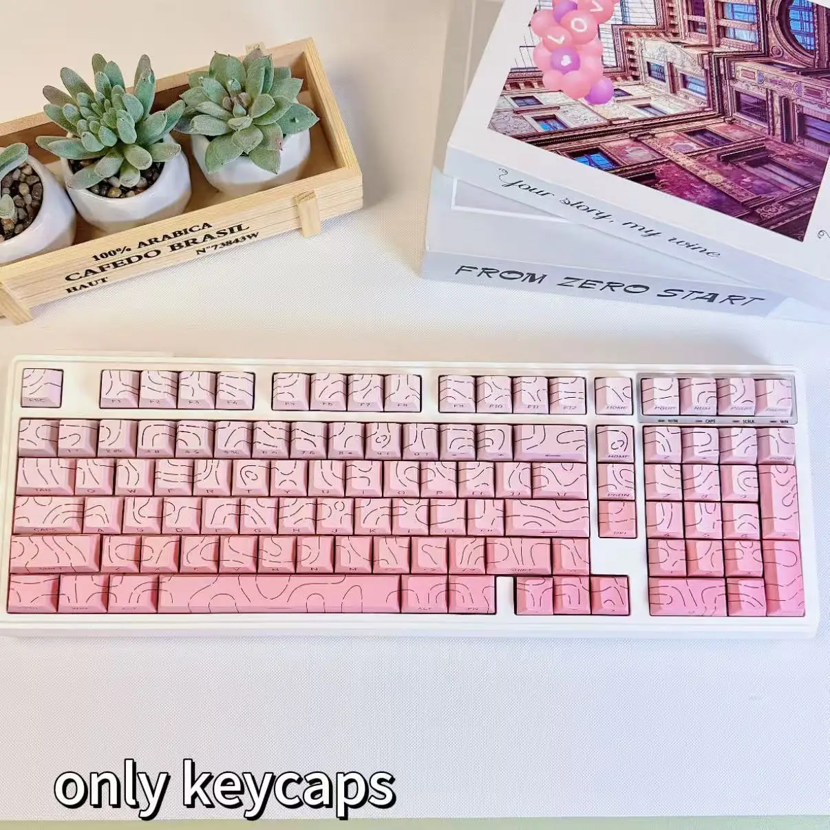 134-key pink side-printed keycaps, Cherry height