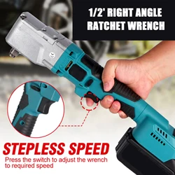 350-500nm Electric Ratchet Wrench 1/2'' Right Angle Ratchet for Makita 18V-21V Battery Hand Tools Wrench Blue 3800r/min