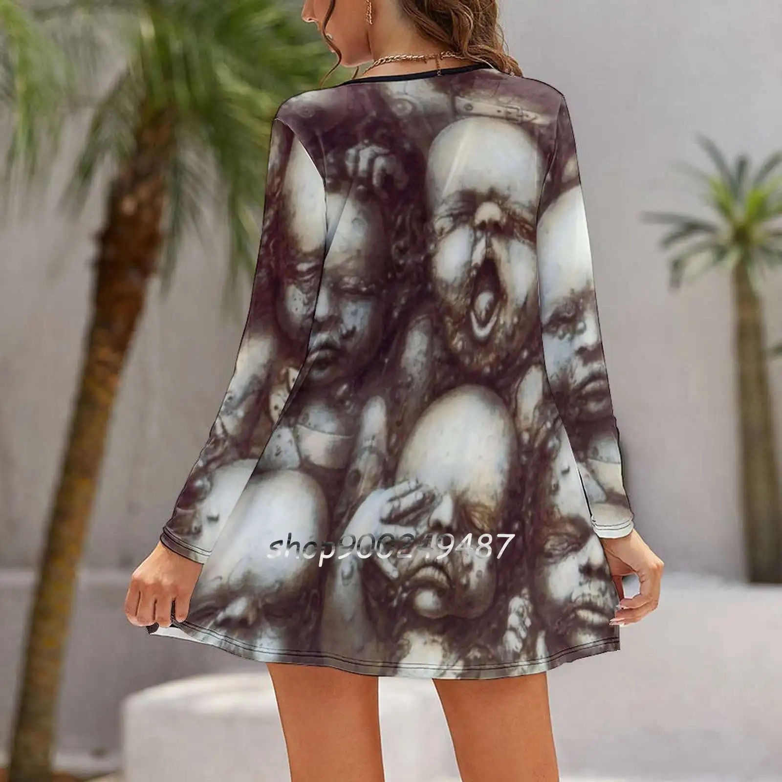 Hr Giger Steampunk Babies Dresses For Women A-Line Korea Style Slim Long Sleeve Dress Metal Steampunk Giger Vintage Retro Sci