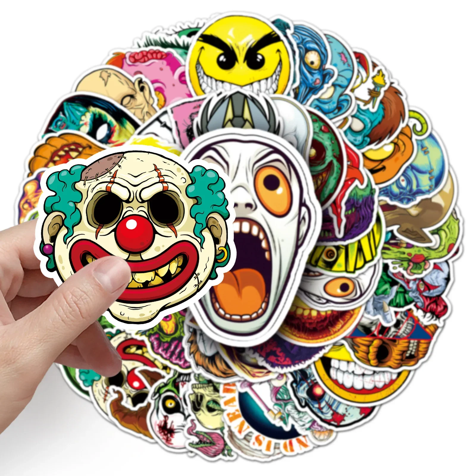 10/50Pcs Cool Pop Horror Skull Stickers Cartoon Decals Stationery Luggage Phone Laptop Helmet Motorcycle Graffiti Zombie Sticker