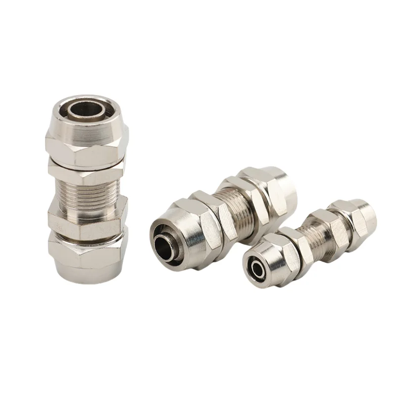 1Pcs PM4 PM6 PM8 PM10 PM12 Copper-plated Nickel Quick Screw Through Baffle Connector Pneumatic Through Plate Pipe Fittings