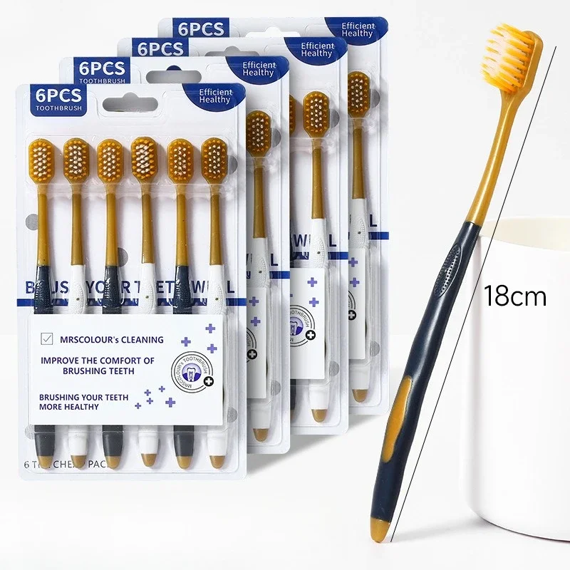 

6pcs Adult Soft Bristled Toothbrush Set with Excellent Cleaning Effect Caring for Gums Whitening Teeth Portable Box Packaging