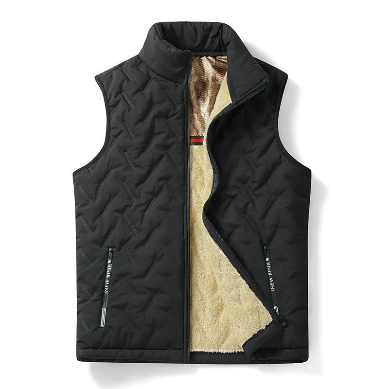 YJKVUR Autumn Winter New Windproof Vest Men Jacket Sleeveless Casual Coats Down Cotton Warm Fleece Thicken Waistcoat Thick Gilet