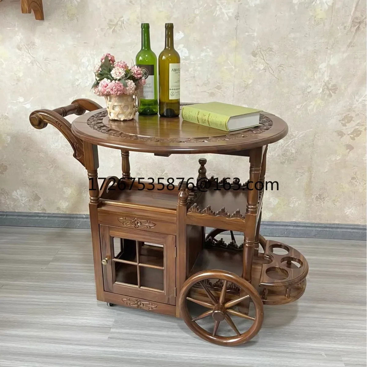

Medieval style movable small side table retro cart coffee table folding tea table dining car household small tea cart
