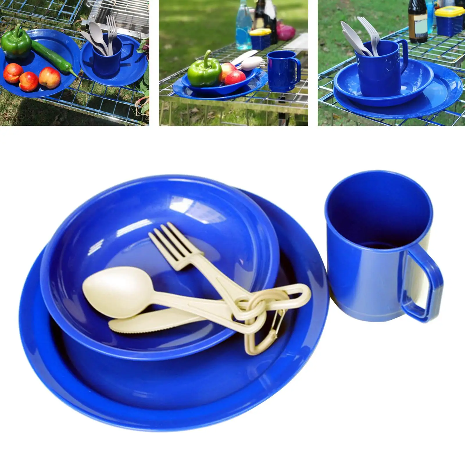 6x Camping Tableware Set Cooking Supplies with Carry Bag 1-Person for Picnic