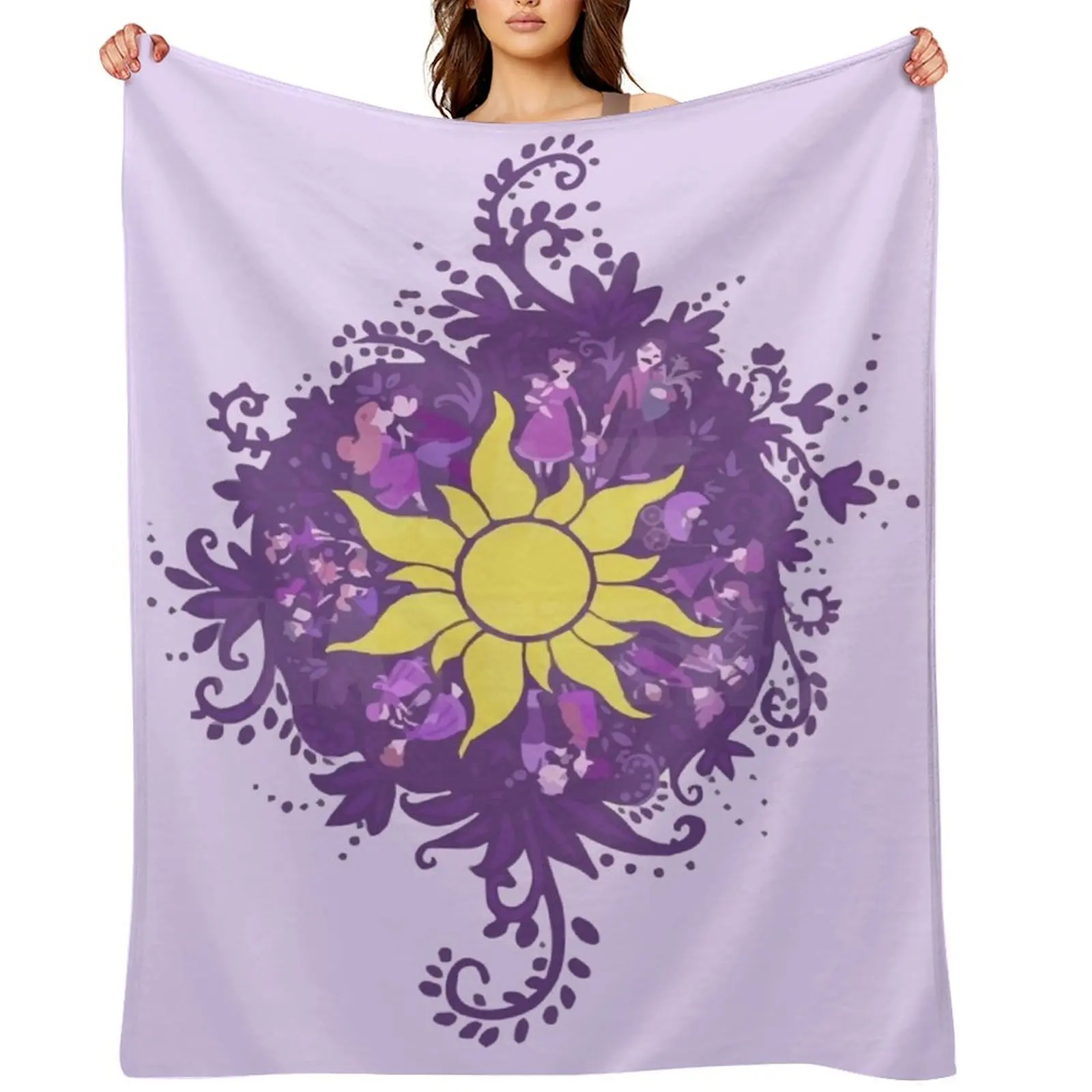 

Tangled - Sun - Kingdom Dance Throw Blanket manga Flannel Fabric Plaid on the sofa Hairys Blankets