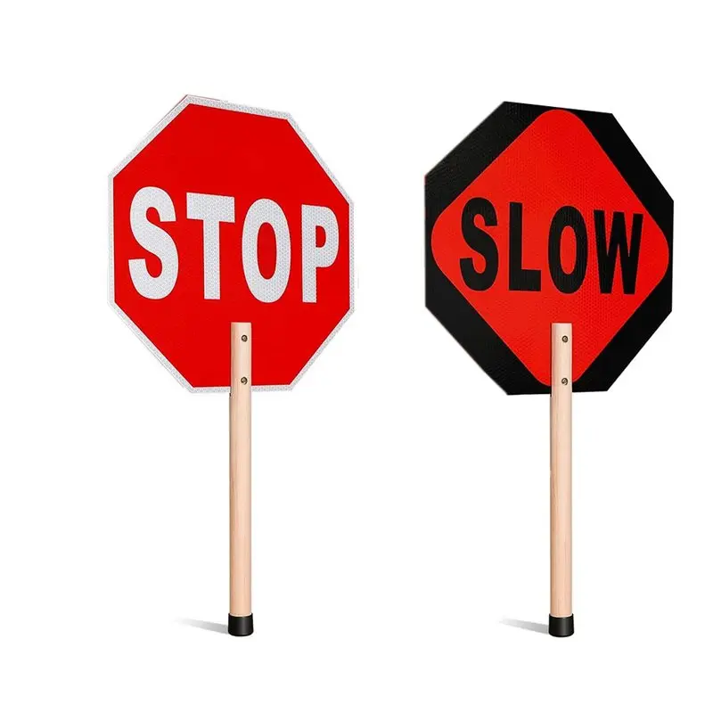 ABJO-Aluminum Rust Free 2Pcs Stop Slow Sign Traffic Double Sided Reflective 13X13 Octagon Crossing Guard Warning Signal