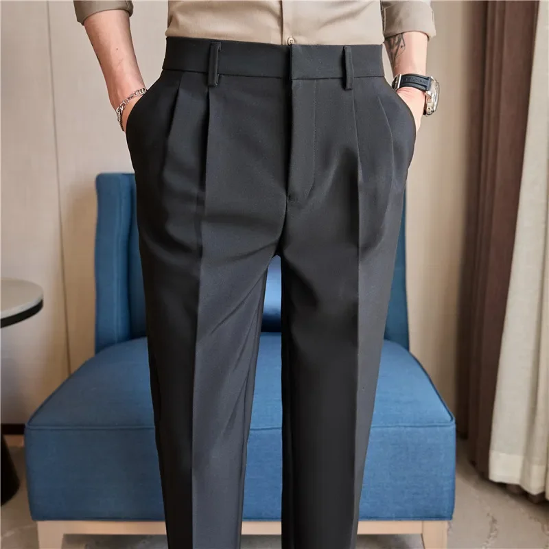 Men Suit Pants Trousers 2024 spring Slim Formal Pantalone Hombre Elastic Waist Straight Solid casual Dress Pants Men Clothing