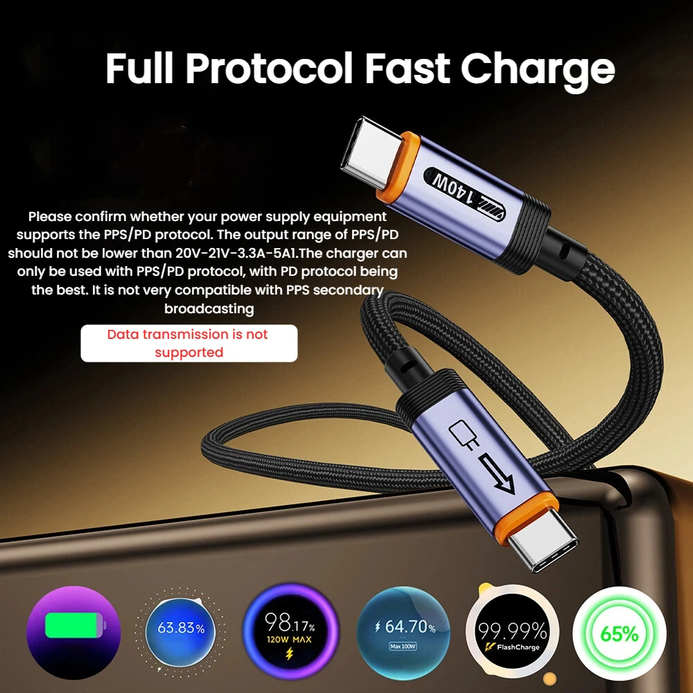 Elough 140W Dual Type C كابل بيانات الهاتف المحمول ذو البروتوكول الكامل شحن سريع للغاية لهاتف iphone Samsung Huawei Oppo Xiaomi كابل شحن