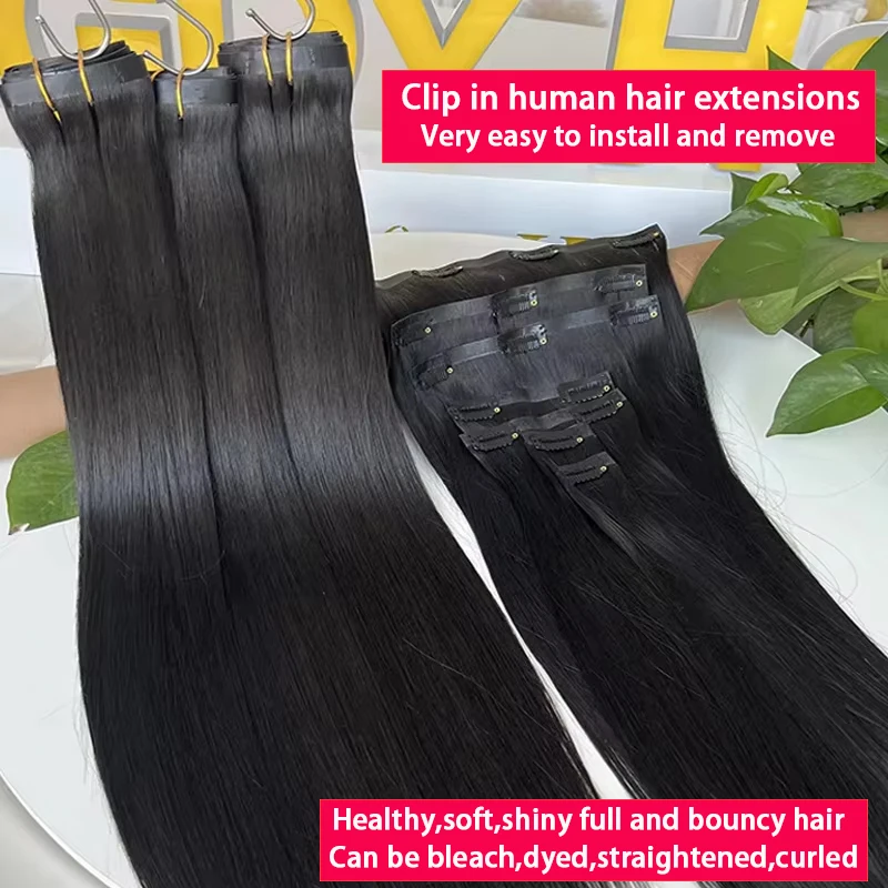 

105g 7Pcs/Set Seamless Clip in Hair Extension Human Hair 100% Unprocessed Raw Natural Black Straight Clip Ins Human Hair