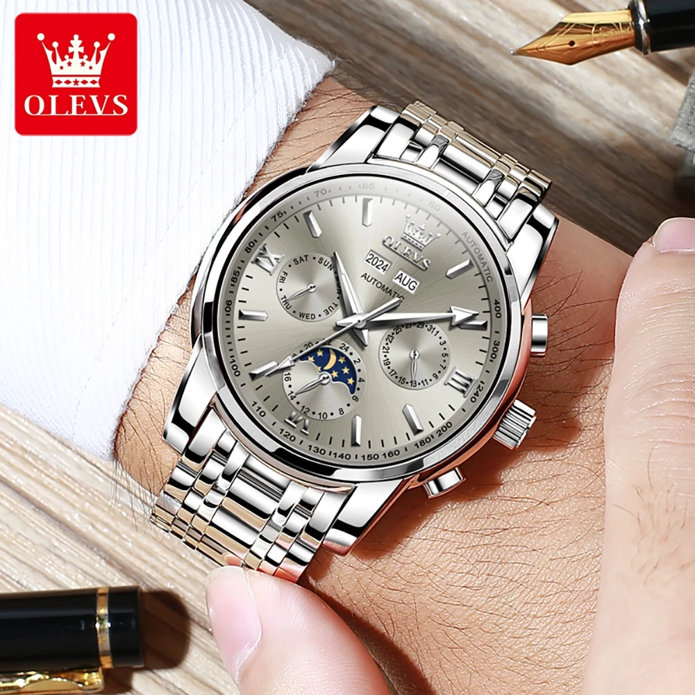OLEVS 6633 Moon Phase Watch for Man Multi-function Chronograph High end Waterproof Luminous Men Watches