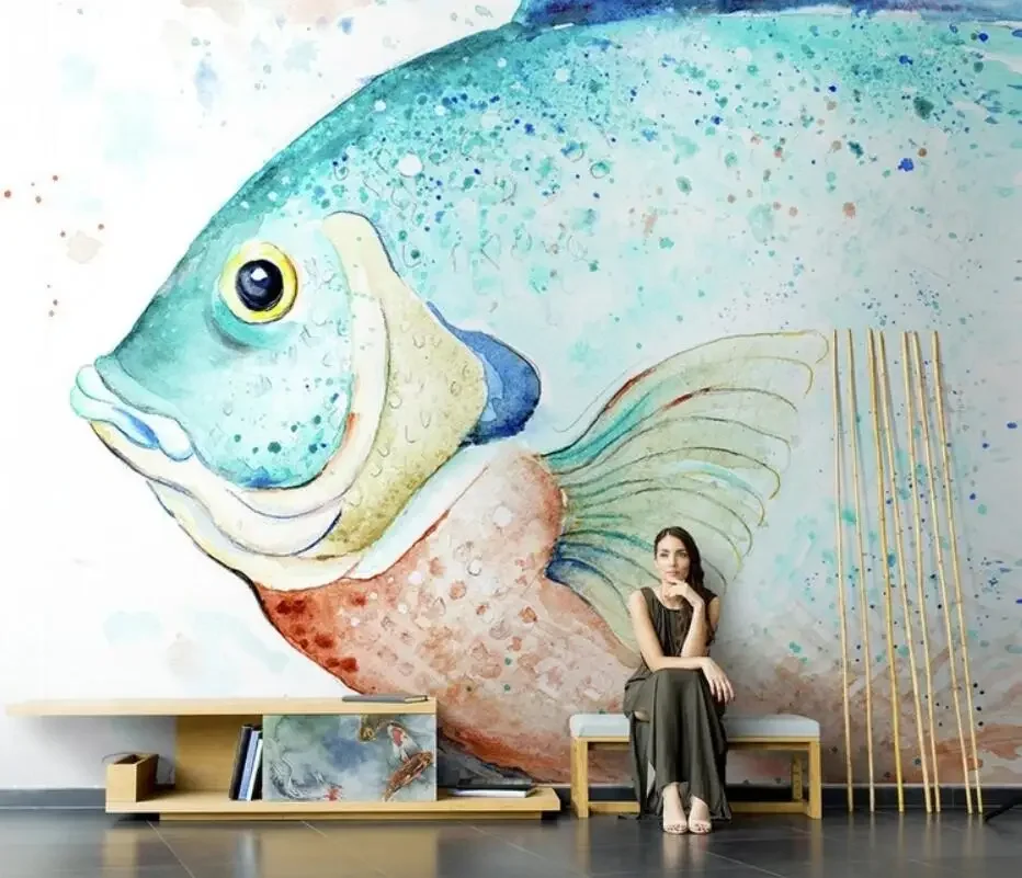

Фотообои с изображением большой рыбы на заказ для детской комнаты, украшение спальни, фон для дивана, настенные обои, наклейки на стену, холст, стикеры
