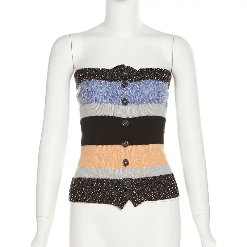 Sommer 2023, sexy gestricktes One-Shoulder-gestreiftes Röhrenoberteil für Damen, Faion-Weste, ort Länge, Streifenmuster, lässige Damenbekleidung