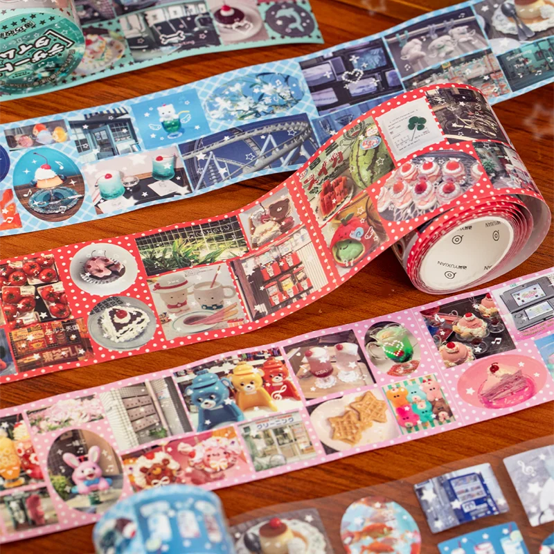 1 rollo de cinta troquelada de estilo japonés para postre, pegatina de papel Washi de 200cm para cuadernos planificadores, decoración de fondo de aperitivos Retro