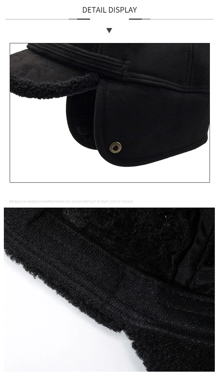 FS Vintage Black Brown Winter Baseball Cap For Men Thick Plush Bomber Hats Outdoor Windproof Women Earflap Hat Bone Masculino