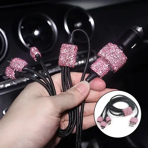Car Charger 5V 2.1A Dual USB Port Fast Adapter Pink Car Decor Car Styling Diamond Car Accessories Interior for Woman
