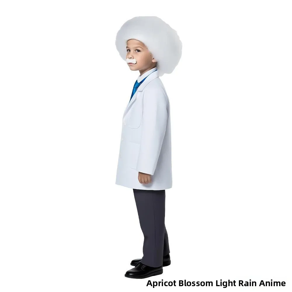 زي أينشتاين معطف مختبر أبيض للأطفال زي أداء لمحاضر الفيزياء للهالوين للتبادل الثقافي عبر الحدود