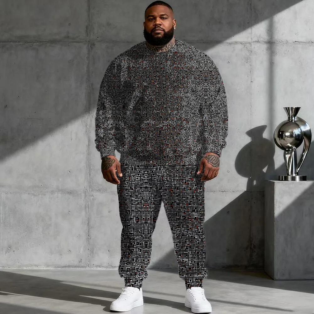 

S-9xl plus size Men's Hoodie Set: Textured Charm - 2-Piece Tactile-Chic, Soft Warm Fabricbtle Ribbed Textures