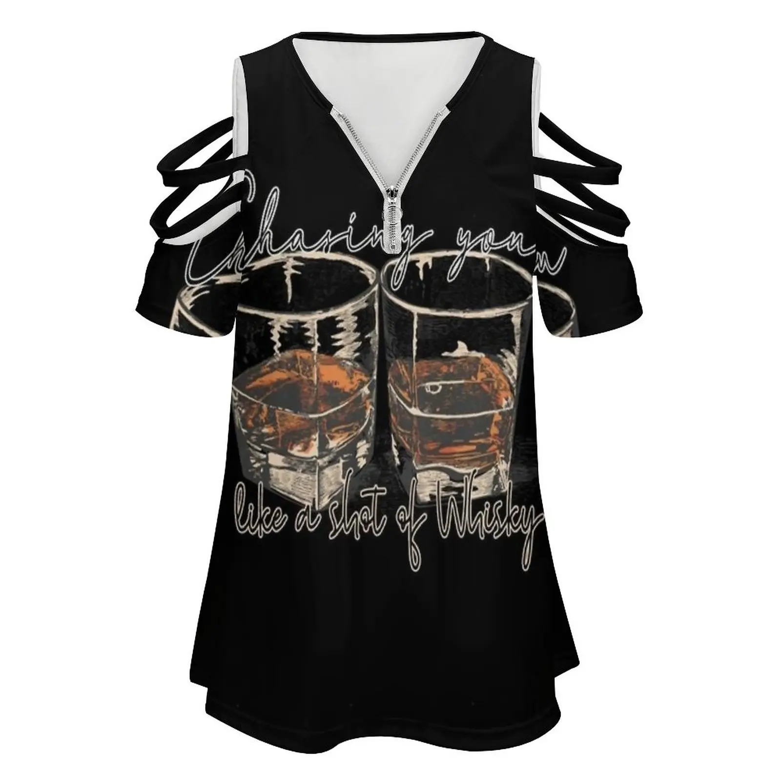 Chasing You Like A Shot Of Whisky Women Zipper Sexy Printed Vintage T Shirts Tops Full Print T-Shirt Morgan Wallen Country