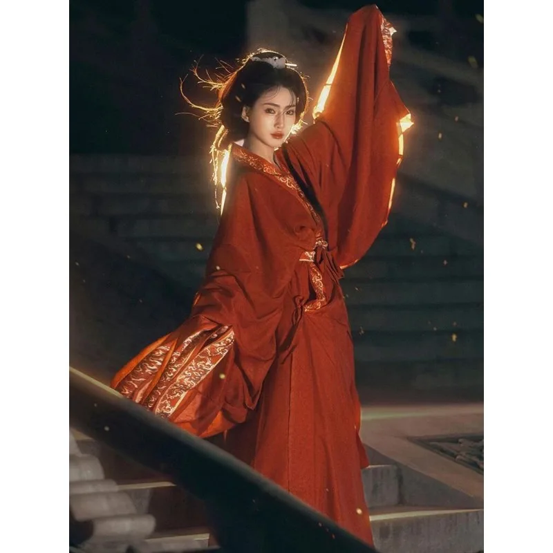 

Красный WeiJin Hanfu, женская традиционная древняя китайская танцевальная одежда, платье феи, карнавальный костюм принцессы династии Тан