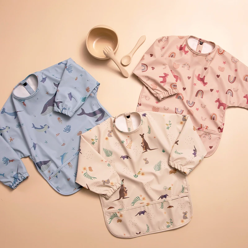 Grembiule da pittura per bambina, morbido bavaglino impermeabile per bambini, grembiule da mangiare per pasti con maniche lunghe, panno per