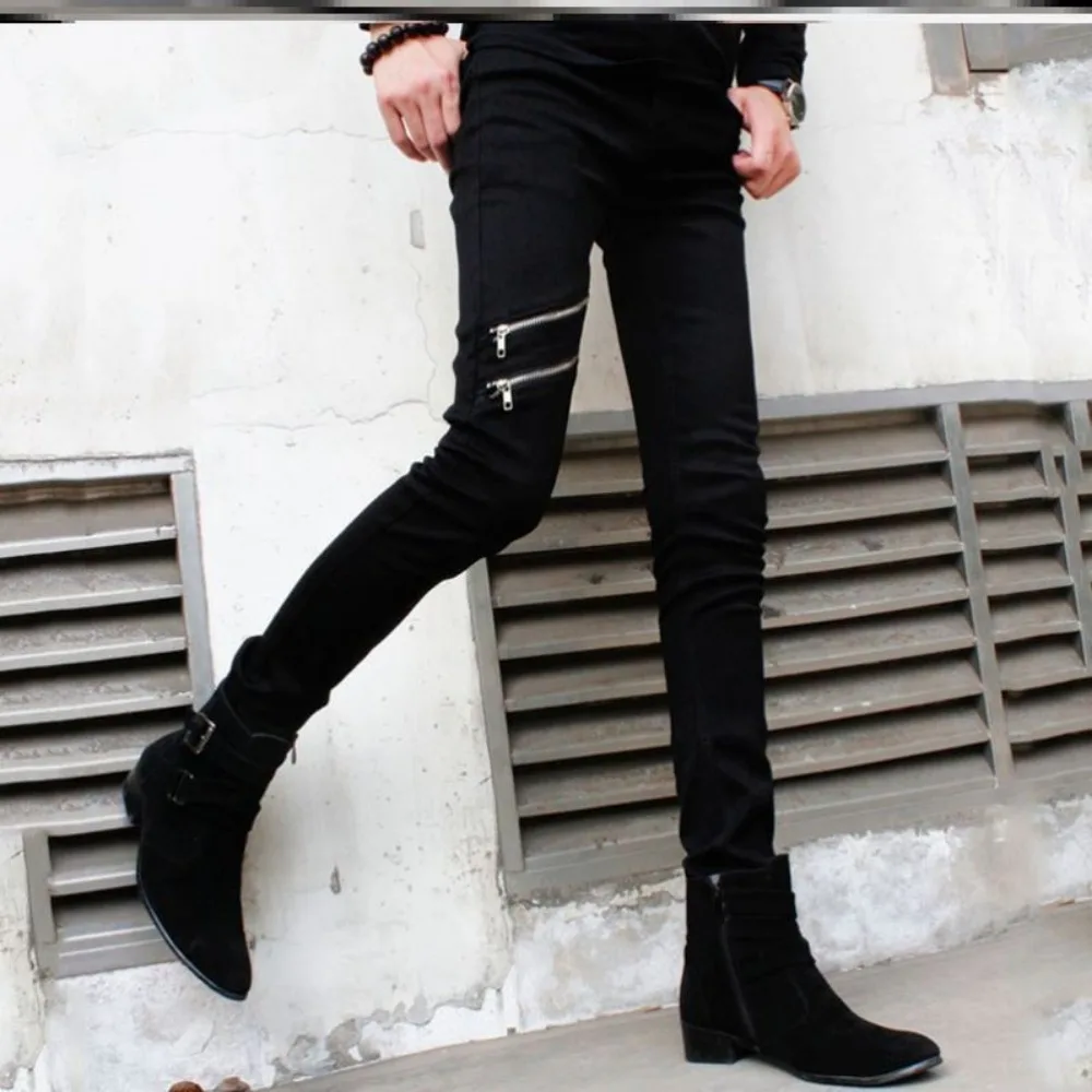 Casual Zipper Designer Men\'s Jeans Denim Pants 2024 Spring and Autumn Korean New Trendy Black Slim Elastic Pencil Trousers Male