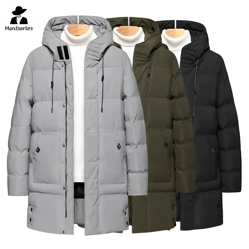 Giacca da uomo Cappotto lungo caldo ispessito Casual Slim Fit Parka da uomo con cappuccio Giacca invernale imbottita in cotone solido Abbigliamento