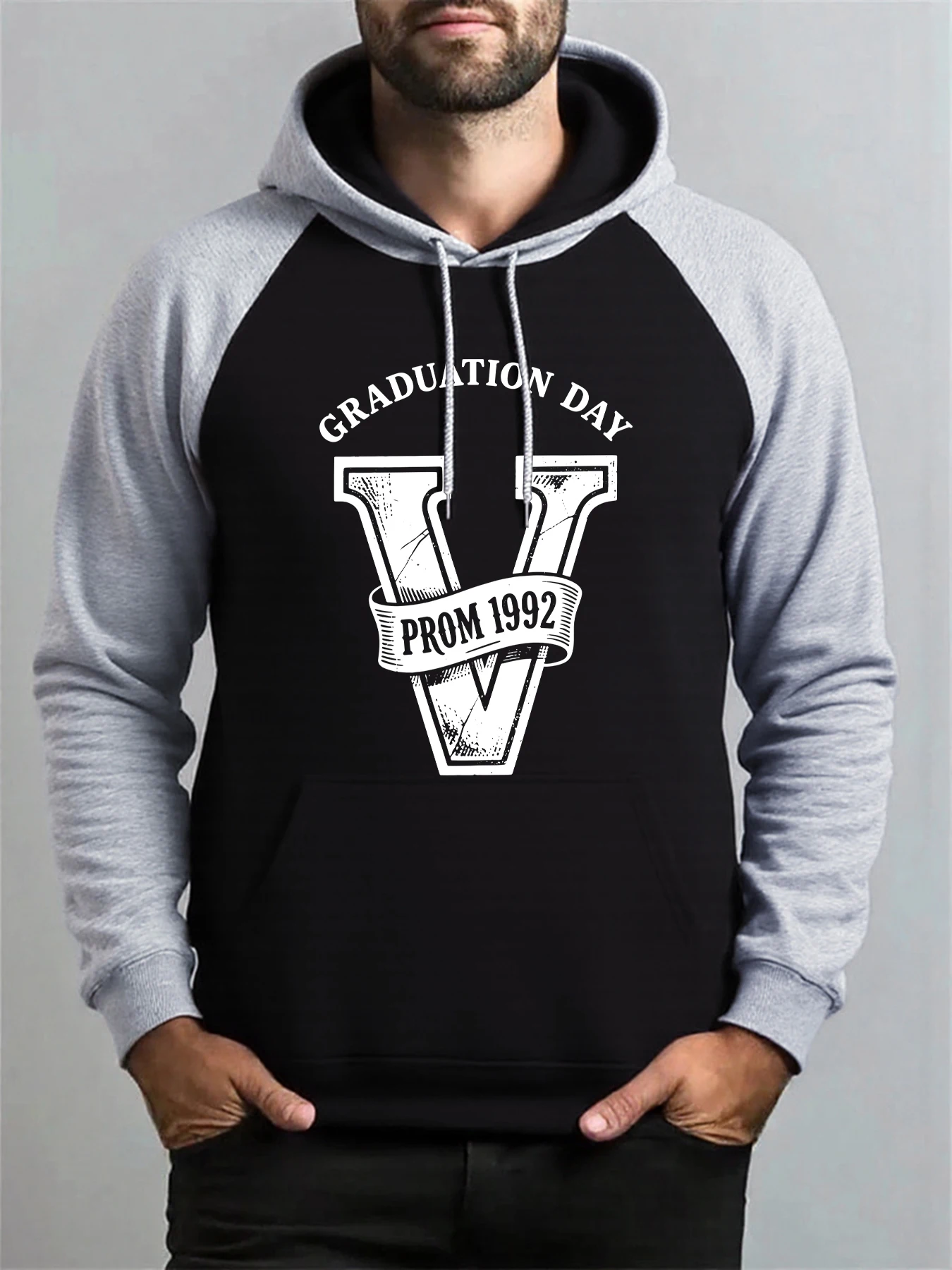 

Graduation Day Letter A Prints Men Raglan Hoody Autumn Fleece Hoodies Loose Fashion Streetwear All-Match Pocket Clothing