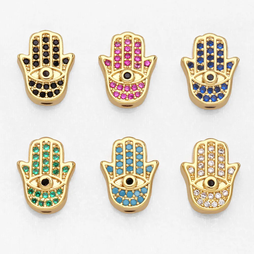 Ocesrio múltiplas cores cz fatima mão pulseira encantos para fazer jóias diy artesanal cobre banhado a ouro hamsa mão chma169